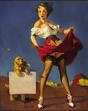 woman looking up Painting - Gil Elvgren pin up 48